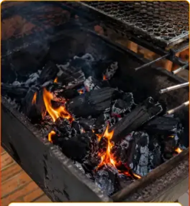 Brasa acesa na churrasqueira