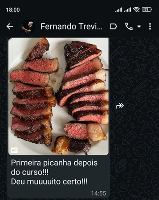 Mensagem de aluno: primeira picanha depois do curso