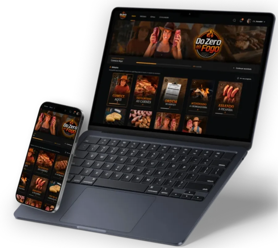 Plataforma do curso aberta em notebook e celular